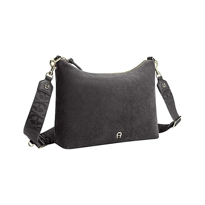 Aigner Bags-Zita Suede shoulder bag S night grey